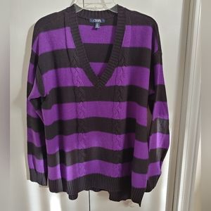 Chaps Tunic Sweater - Purple and Black - Size Large